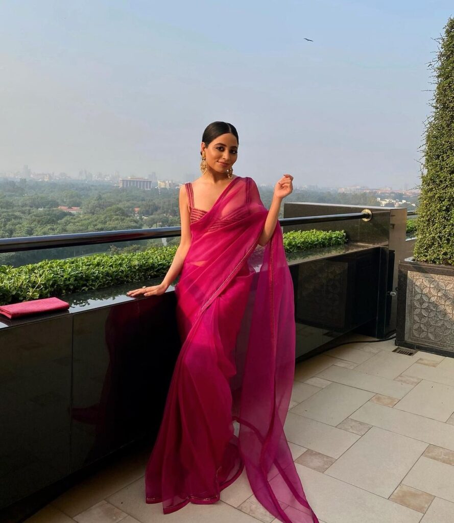 sunaina khera pink chiffon saree