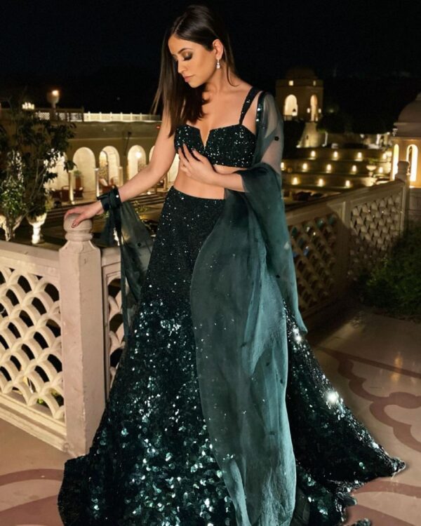 Emerald Green Sequin Lehenga